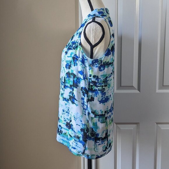 Vince Camuto Petite Small white blue green sleeveless abstract print blouse - Picture 3 of 10